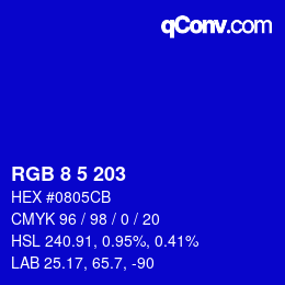 Color code: RGB 8 5 203 | qconv.com