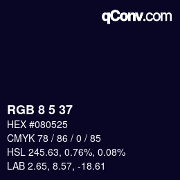 カラーコード: RGB 8 5 37 | qconv.com