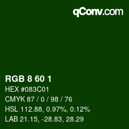 カラーコード: RGB 8 60 1 | qconv.com