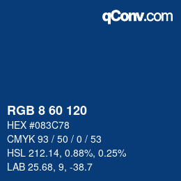 颜色代码: RGB 8 60 120 | qconv.com