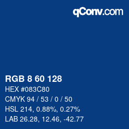 カラーコード: RGB 8 60 128 | qconv.com