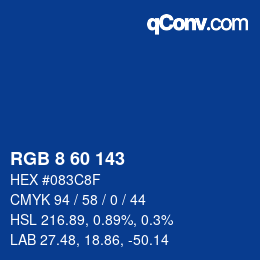 Color code: RGB 8 60 143 | qconv.com
