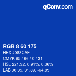 Color code: RGB 8 60 175 | qconv.com