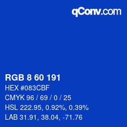 颜色代码: RGB 8 60 191 | qconv.com