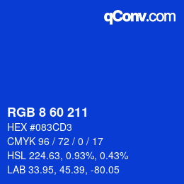 カラーコード: RGB 8 60 211 | qconv.com