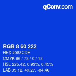 カラーコード: RGB 8 60 222 | qconv.com