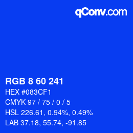 Color code: RGB 8 60 241 | qconv.com