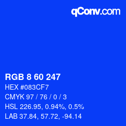 颜色代码: RGB 8 60 247 | qconv.com