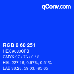 カラーコード: RGB 8 60 251 | qconv.com