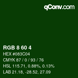 カラーコード: RGB 8 60 4 | qconv.com