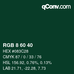 颜色代码: RGB 8 60 40 | qconv.com