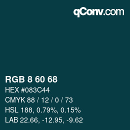 カラーコード: RGB 8 60 68 | qconv.com