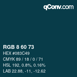 カラーコード: RGB 8 60 73 | qconv.com