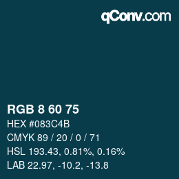 カラーコード: RGB 8 60 75 | qconv.com