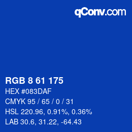 カラーコード: RGB 8 61 175 | qconv.com
