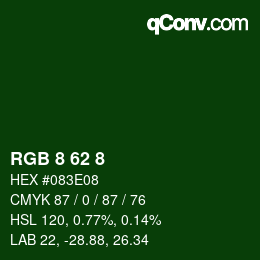 カラーコード: RGB 8 62 8 | qconv.com