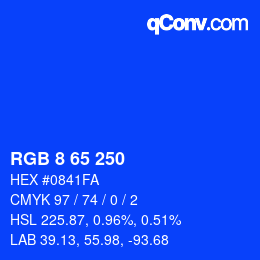 カラーコード: RGB 8 65 250 | qconv.com