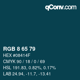 カラーコード: RGB 8 65 79 | qconv.com