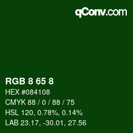 カラーコード: RGB 8 65 8 | qconv.com