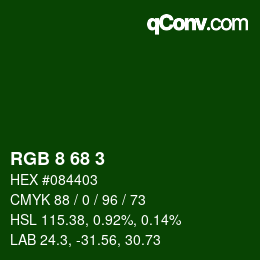 カラーコード: RGB 8 68 3 | qconv.com