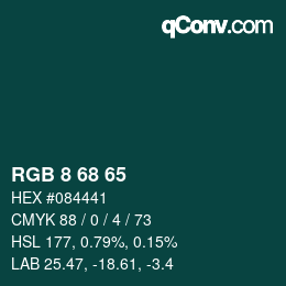 Color code: RGB 8 68 65 | qconv.com