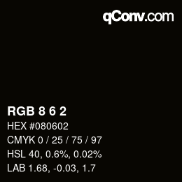 Color code: RGB 8 6 2 | qconv.com