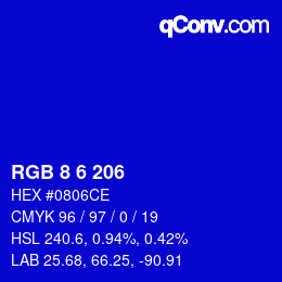 Color code: RGB 8 6 206 | qconv.com