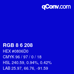カラーコード: RGB 8 6 208 | qconv.com