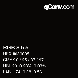 Color code: RGB 8 6 5 | qconv.com