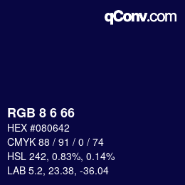 カラーコード: RGB 8 6 66 | qconv.com