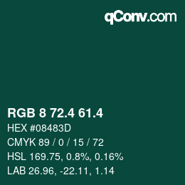 カラーコード: RGB 8 72.4 61.4 | qconv.com