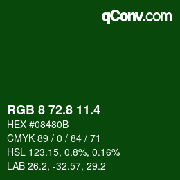 カラーコード: RGB 8 72.8 11.4 | qconv.com