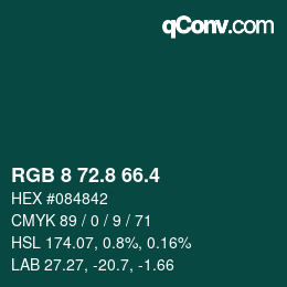 カラーコード: RGB 8 72.8 66.4 | qconv.com