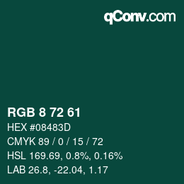 Color code: RGB 8 72 61 | qconv.com