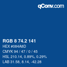 カラーコード: RGB 8 74.2 141 | qconv.com