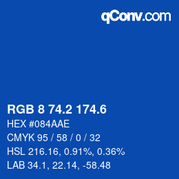 カラーコード: RGB 8 74.2 174.6 | qconv.com