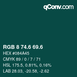 カラーコード: RGB 8 74.6 69.6 | qconv.com