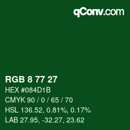 カラーコード: RGB 8 77 27 | qconv.com