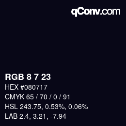Color code: RGB 8 7 23 | qconv.com