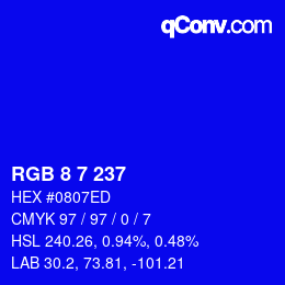 Color code: RGB 8 7 237 | qconv.com