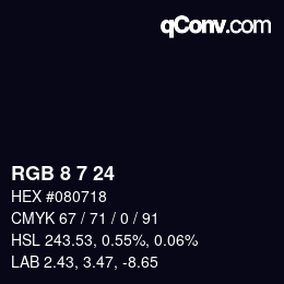 颜色代码: RGB 8 7 24 | qconv.com