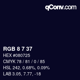カラーコード: RGB 8 7 37 | qconv.com