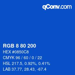 颜色代码: RGB 8 80 200 | qconv.com
