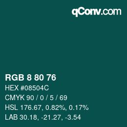 Color code: RGB 8 80 76 | qconv.com