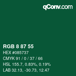 カラーコード: RGB 8 87 55 | qconv.com