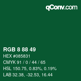カラーコード: RGB 8 88 49 | qconv.com