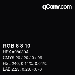 颜色代码: RGB 8 8 10 | qconv.com