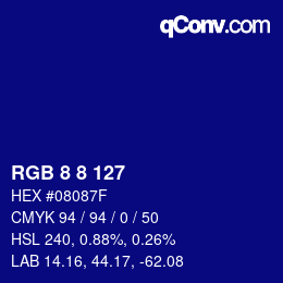 カラーコード: RGB 8 8 127 | qconv.com