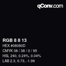 颜色代码: RGB 8 8 13 | qconv.com