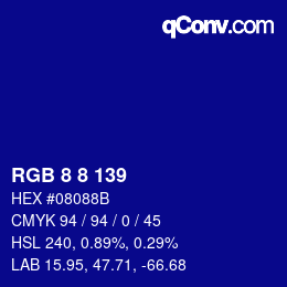 カラーコード: RGB 8 8 139 | qconv.com